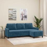 vidaXL 3-sitssoffa med fotpall blå 180 cm sammet