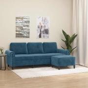 vidaXL 3-sitssoffa med fotpall blå 180 cm sammet