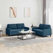 vidaXL Soffgrupp med dynor 2 delar blå sammet