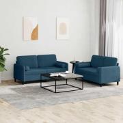 vidaXL Soffgrupp med kuddar 2 delar blå sammet