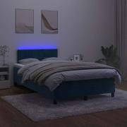 vidaXL Resårsäng med madrass och LED mörkblå 120x190 cm sammet