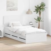 vidaXL Sängram med låda med huvudgavel Vit 90 x 200 cm Konstruerat trä