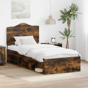 vidaXL Sängram med huvudgavel Rökt ek 75 x 190 cm Massiv furu