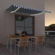 vidaXL Automatisk markis med vindsensor & LED 450x350 cm blå och vit