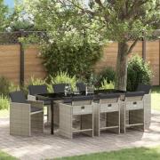 vidaXL Trädgårdsmöbelset 9 pcs Ljusgrå konstrotting