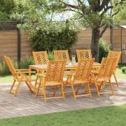 vidaXL Trädgårdsmöbelset 9 pcs Brun Massivt Akaciaträ