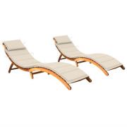 vidaXL Solsängar 2 st med dynor massivt akaciaträ