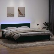 vidaXL Resårsäng med madrass och LED mörkgrön 180x220 cm sammet