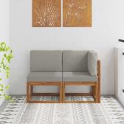 vidaXL Modulsoffa utomhus mitt och hörn 2 Stycke Naturlig och Ljus Grå