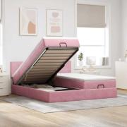 vidaXL Ottoman sängram med madrasser rosa 200x200 cm sammet