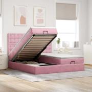 vidaXL Ottoman sängram med madrasser rosa 200x200 cm sammet