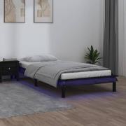 vidaXL Sängram med LED 90x200 cm massivt trä svart