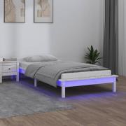 vidaXL Sängram med LED 100x200 cm massivt trä vit