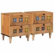 vidaXL Nattduksbord 2 pcs Naturfärg 40 x 33,5 x 46 cm Massivt mangoträ