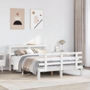 vidaXL Sängram med huvudgavel vit 120x190 cm massiv furu