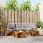 vidaXL Utomhussoffset med kudde 5 Stycke Naturlig och Ljus Grå