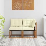 vidaXL Modulsoffa utomhus mitt och hörn med kudde 2 Stycke Naturfärg