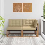 vidaXL Modulsoffa utomhus mitt och hörn med kudde 7 Stycke Naturfärg