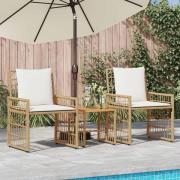 vidaXL Utemöbelset 3 pcs Naturlig och Creamvit Stål och poly rattan