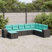 vidaXL Loungegrupp för trädgården med dynor 8 delar svart konstrotting