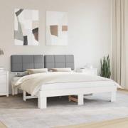 vidaXL Sängram med Klädd Huvudgavel Ljusgrå 200 x 200 cm Massiv furu