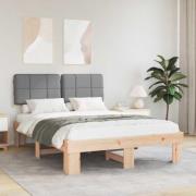 vidaXL Sängram med Klädd Huvudgavel Ljusgrå 120 x 190 cm Massiv furu