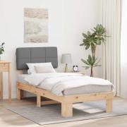 vidaXL Sängram med Klädd Huvudgavel Ljusgrå 80 x 200 cm Massiv furu