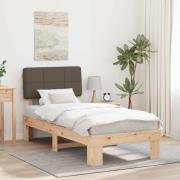 vidaXL Sängram med Klädd Huvudgavel Taupe 90 x 190 cm Massiv furu