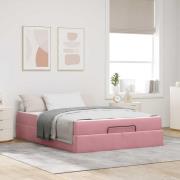 vidaXL Sängram med madrass 2 pcs Rosa Sammet