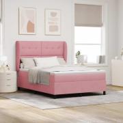 vidaXL Bäddfjäder med madrass med huvudgavel Rosa 200 x 160 cm Sammet