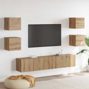 vidaXL TV-bänkset Väggmonterad 6 pcs Brun Konstruerat trä