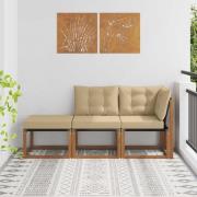 vidaXL Modulsoffa utomhus med kudde 3 Stycke Naturlig och Beige