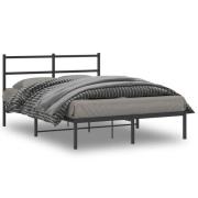 vidaXL Sängram med huvudgavel metall svart 135x190 cm