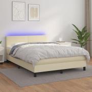 vidaXL Ramsäng med madrass & LED gräddvit 140x200 cm konstläder