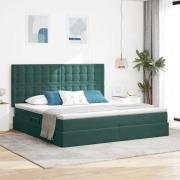 vidaXL Förvaringssäng med LED med madrass Mörkgrön 200 x 200 cm Sammet
