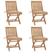 vidaXL Hopfällbara trädgårdsstolar med dynor 4 st massiv teak