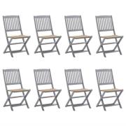 vidaXL Hopfällbara trädgårdsstolar 8 st med dynor massivt akaciaträ