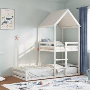 vidaXL Våningssäng med tak vit 80x200 cm massiv furu