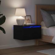 vidaXL Väggmonterat sängbord med LED-lampor svart