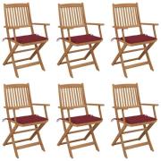 vidaXL Hopfällbara trädgårdsstolar med dynor 6 st massivt akaciaträ
