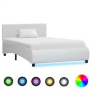 vidaXL Sängram med LED vit konstläder 100x200 cm