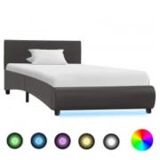 vidaXL Sängram med LEDs utan madrass grå konstläder 90x200 cm