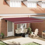 vidaXL Markis automatiskt infällbar vinröd 450x300 cm