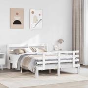 vidaXL Sängram med huvudgavel vit 120x190 cm massiv furu