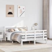 vidaXL Sängram med huvudgavel vit 135x190 cm massiv furu