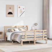vidaXL Sängram med huvudgavel 150x200 cm massiv furu