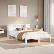 vidaXL Säng med bokhylla utan madrass vit 135x190cm massiv furu