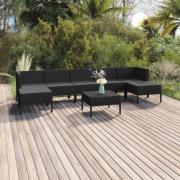 vidaXL Loungegrupp med dynor 8 delar konstrotting svart