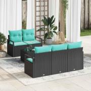 vidaXL Soffset 6 pcs Svart och turkos konstrotting