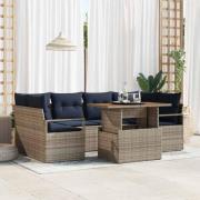 vidaXL Trädgårdsoffset med kudde 7 pcs grått och marinblått